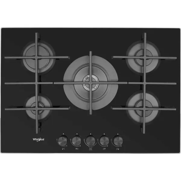 Plita incorporabila Whirlpool GOWL 728/NB, Gaz, 5 arzatoare, Tehnologia 6th Sense, Power Management, Sticla neagra