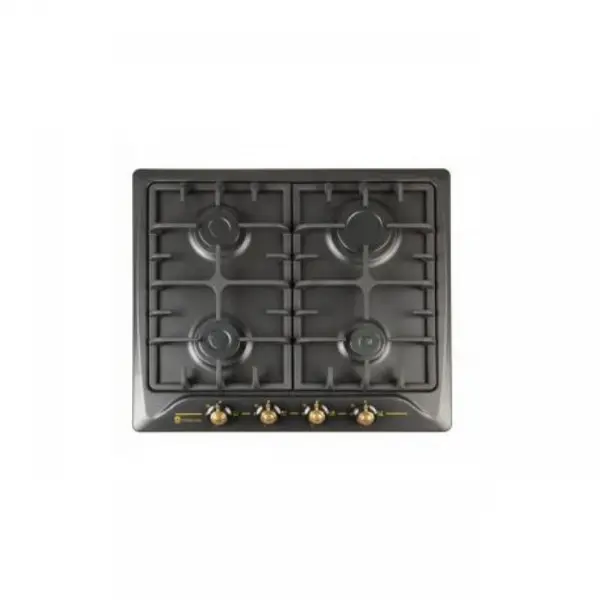 Plita Rustica Incorporabila, 4 arzatoare gaz, Studio Casa PG660 Toscana Black, Gratare fonta, Aprindere electrica, Valve de siguranta, Negru