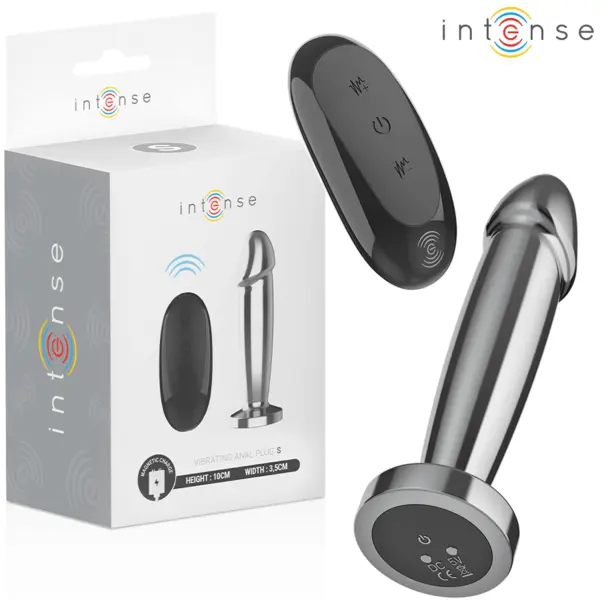 Plug anal cu vibrații INTENSE – Metal Dildo cu telecomandă, 10 moduri, aluminiu, mărime S, 10 cm