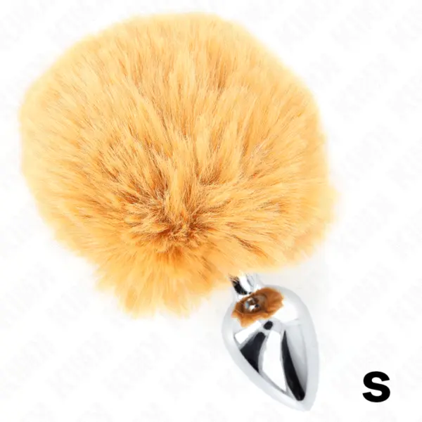 Plug anal Kink – din oțel inoxidabil, cu coadă tip iepuraș din blană sintetică bej 8 cm, 7 × 3 cm