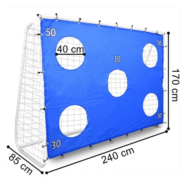 Poarta de fotbal cu 5 tinte pentru antrenament, 240x150x90 cm, profil 32 mm, otel, albalbastru