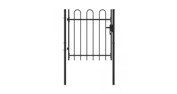 Poarta de gard cu o usa, varf arcuit, negru, 1 x 1 m, otel