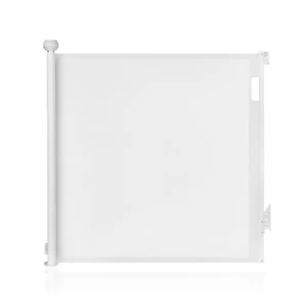 Poarta de siguranta, Lionelo, Thea, Textila, Ofera vizibilitate, Retractabila, Mecanism dublu de blocare, Montaj universal, 95x140 cm, Conform cu standardul european de securitate EN1930, Alb