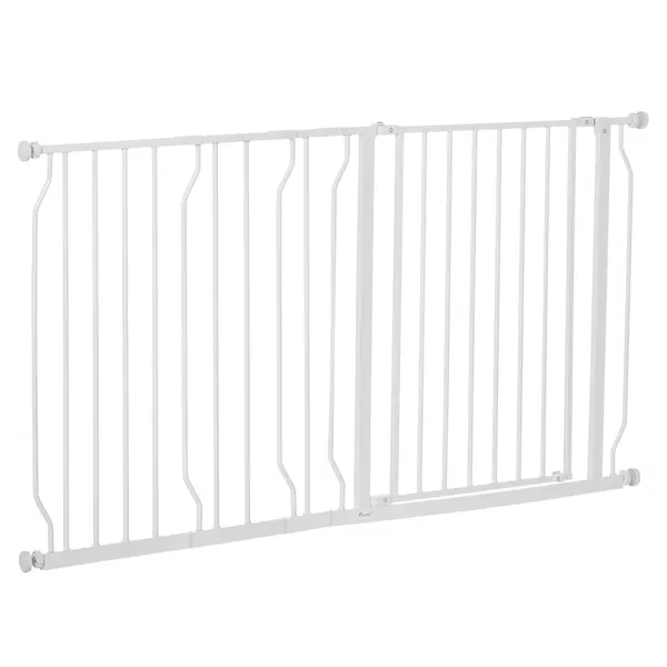 Poarta de Siguranta PawHut pentru Caini din Otel si ABS, Portita pentru Caini Extensibila 75-145cm pentru Scari si Usi, Alb | Aosom Romania