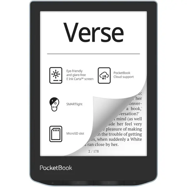 Pocketbook eBook Reader PocketBook Verse PB629, ecran tactil 6.0 E Ink Carta™ 1200, 212dpi, 8GB, SMARTlight, G-sensor, WiFi, Bright Blue