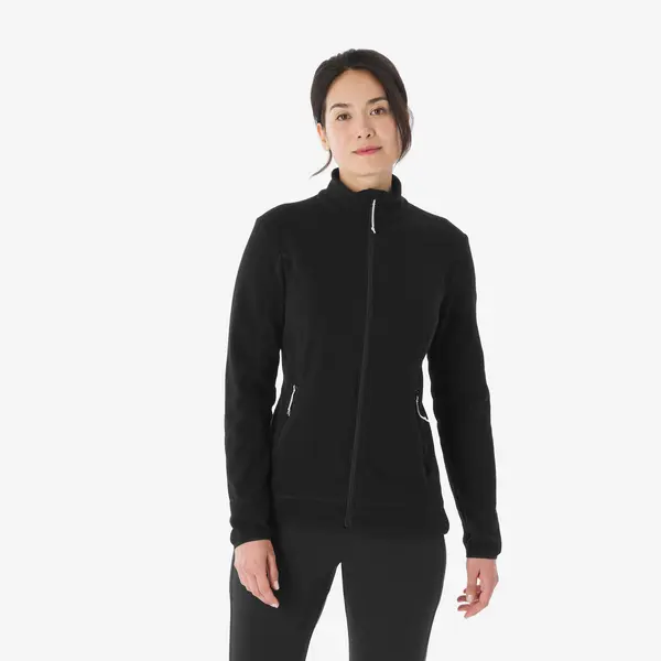 Polar cu fermoar Drumeție la munte MH100 Negru Damă