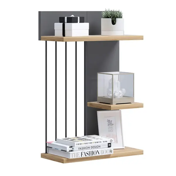 Poliță De Perete 40/60/19 cm, antracit, culoare lemn stejar