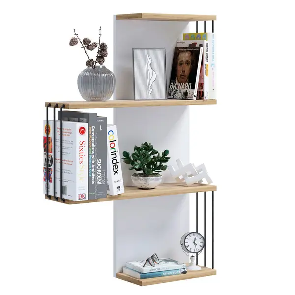 Poliță De Perete 68/98/19 cm, alb, culoare lemn stejar