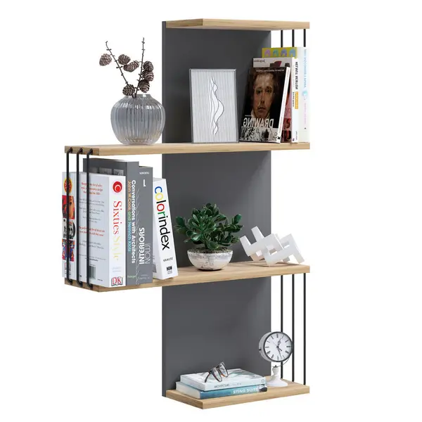 Poliță De Perete 68/98/19 cm, antracit, culoare lemn stejar