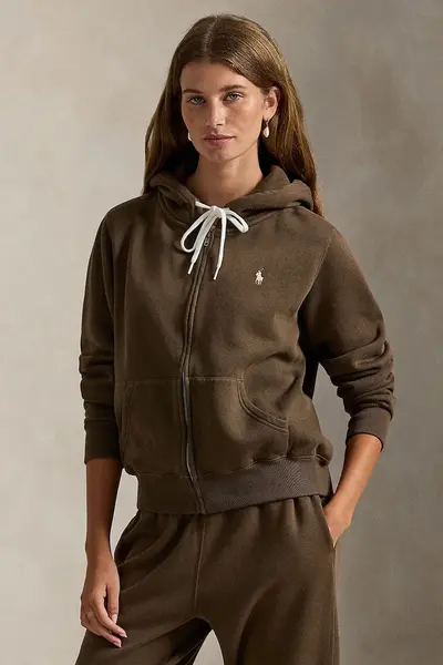 Polo Ralph Lauren hanorac cu fermoar și glugă pentru femei cu bumbac