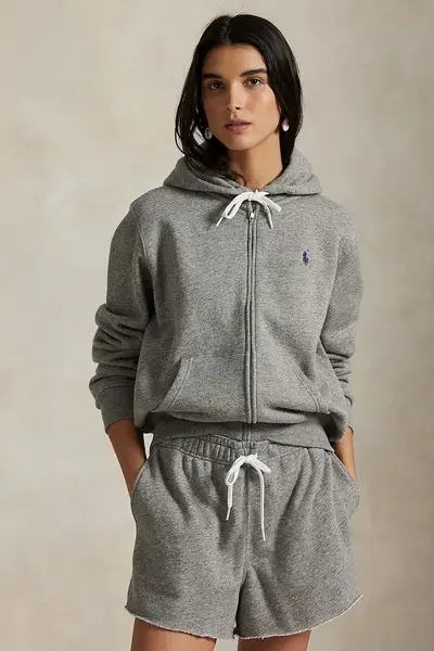 Polo Ralph Lauren hanorac cu fermoar și glugă pentru femei cu bumbac