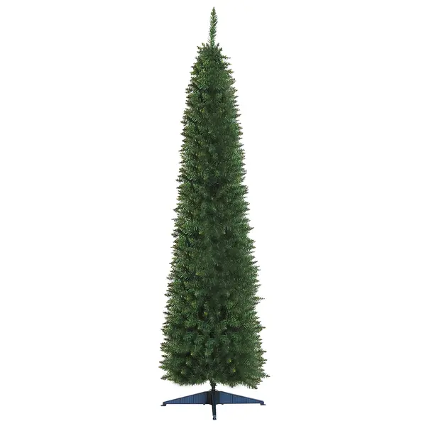 Pom de Craciun 210cm din PVC cu 499 de Ramuri si Baza din Plastic, Design Inalt si Ingust, Φ60x210cm, Verde HOMCOM | Aosom RO