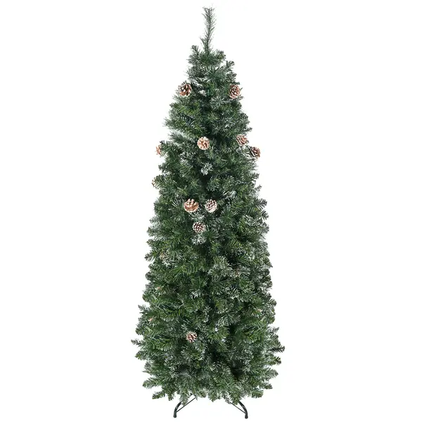 Pom de Craciun Artificial Inalt de 6 ft Tip Creion cu 618 Ramuri Scufundate In Zapada, Deschidere Automata, Baza de Otel, Verde HOMCOM | Aosom Romania