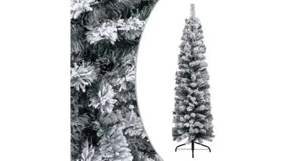 Pom de Craciun artificial, subtire, cu zapada, verde 210 cm PVC