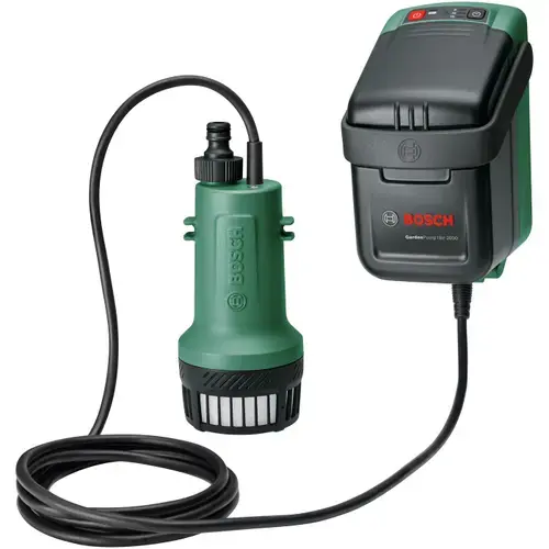 Pompa de apa pluviala pe acumulator Bosch GardenPump 06008C4203, 18 V, 33.3 l/min debit maxim, 2.5 m lungime furtun conectare, 1.8 m adancime maxima rezervor, 30 min timp functionare maxim, fara acumulator/incarcator