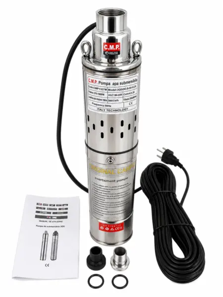 Pompa de apa submersibila Aqua Tech Premium 3QGD0.8-50-0.25, 1500W, H160m, Debit 5m ³ h, Diametru 75mm, Bobinaj Cupru, Inox, Cablu 20m