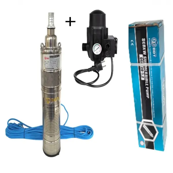Pompa submersibila, DDT, QGD120, Inox complet, suruburi inox, sita protectie, 20 m cablu, 120 m, 3 m ³ h + Presostat electronic automat, DDT, LS-4