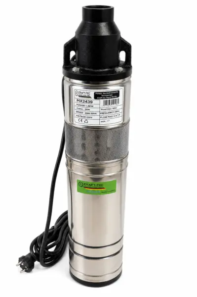 Pompa submersibila pt.apa, cu melc inox, Craft-Tec Aqua Master, 1500W, 2850RPM, H 160m, Debit max.5 m ³ h, Cablu 20m, Inox
