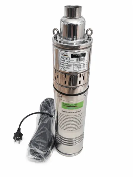 Pompa submersibila pt.apa, cu melc inox, Craft-Tec Aqua Premium, 1800W, 2850RPM, H 160m, Debit max.5 m ³ h, Cablu 20m, Inox