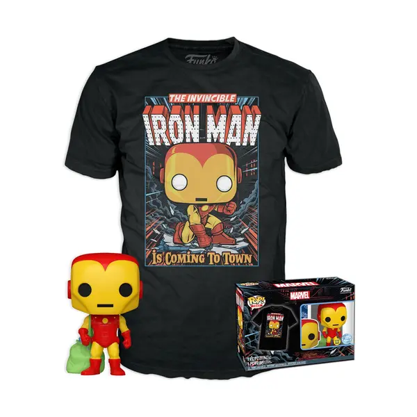 Pop! Marvel Holiday Iron Man Glows In The Dark & T Shirt S