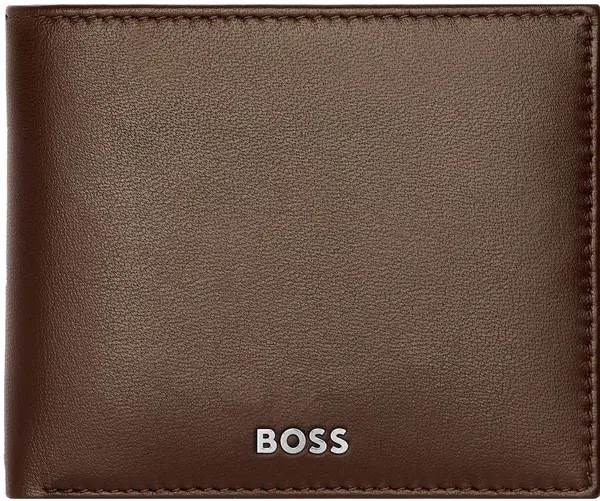Portofel pentru bărbați Hugo Boss Classic Smooth - protecție RFID, cu suport pentru monede, maro închis