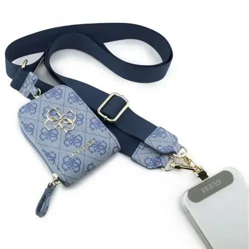 Portofel si Snur Telefon Guess 4G Metal Logo, Albastru