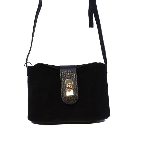 Poșetă crossbody femei Luca di Gioia neagră din piele întoarsă 144POSP3669VN
