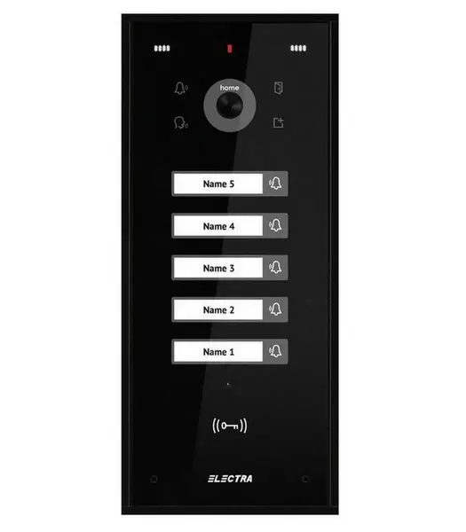 Post de exterior videointerfon, 5 familii, montaj incastrat, 4 fire, cititor RFID, culoare neagra, Electra VPH.05F03.ELBTL