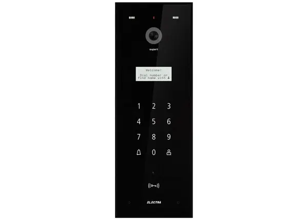 Post exterior videointerfon pentru blocuri, 255 apartamente, card RFID, negru, aparent, IP44, protectie ploaie, Electra Touch Line VPE.0BSC3.ELBTL