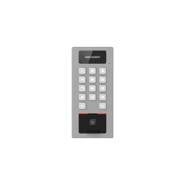 Post interfon exterior cu cititor proximitate si tastatura Hikvision DS-K1T502DBFWX, card M1, DESfire, amprenta, bluetooth, PIN