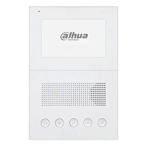 Post videointerfon IP de interior Dahua VTH2201DW; Posibilitate apelare grup și deblocare de la distanță; Integrare alarmă; Posibilitate alimentare direct prin cablu UTP, folosind switch-ul VTNS1060A (nu este inclus)
