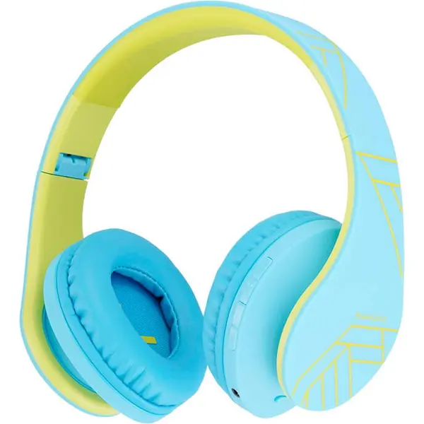 PowerLocus Casti Wireless Over-Ear Pentru Copii, PowerLocus P1, Protectie auz 85db, Microfon, Wireless, Bluetooth 5.3, Compatibilitate universala pentru iPhone, Android, Laptop, PC, Albastru-Verde