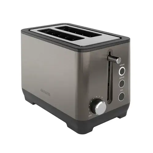 Prajitor de paine AIWA ABT-1000, 2 felii, 1000W, 7 nivele de rumenire, fante largi de 4 cm, functie de decongelare si reincalzire (Argintiu)