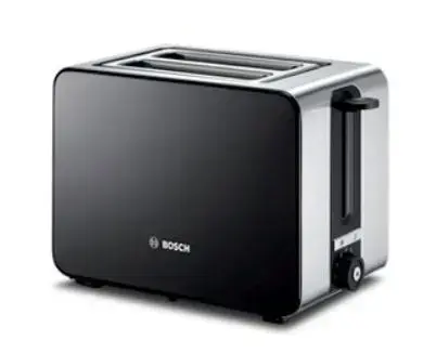 Prajitor de paine Bosch TAT7203, 1050 W, 2 felii, gratar chifle (Negru/Inox)