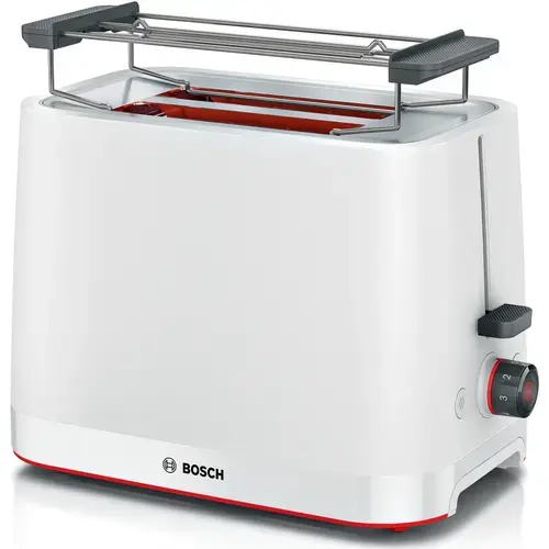 Prajitor de paine compact Bosch TAT3M121, 950 W, setari decongelare si incalzire, suport chifle,oprire automata, rumenire uniforma (Alb)