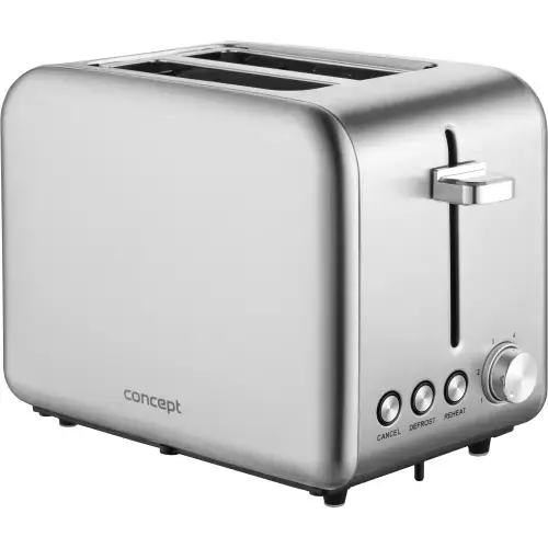 Prajitor de paine Concept TE2050, 950 W, Control electronic rumenire, 6 nivele, Funtie dezghetare, Funtie reincalzire, Indicator luminos, Tavita pentru firmituri, Slot de 36mm (Argintiu)