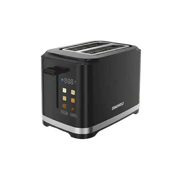 Prajitor de paine Daewoo, putere 800 W,Display LED, functie reincalzire, functie decongelare, tavita pentru firimituri, control electronic rumenire, carcasa Cool Touch, culoare negru