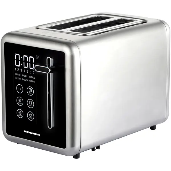 Prajitor de paine Heinner HTP-DD900BKSS, 850 W, 2 felii, 7 trepte rumenire, Functie decongelare, Argintiu