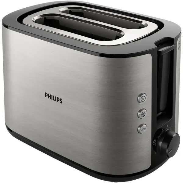 Prajitor de paine Philips Viva Collection HD2650/90, 950 W, 8 setari de prajire, Tava de firmituri detasabila, Incalzitor de chifle, Functie dezghetare, Negri/Argintiu