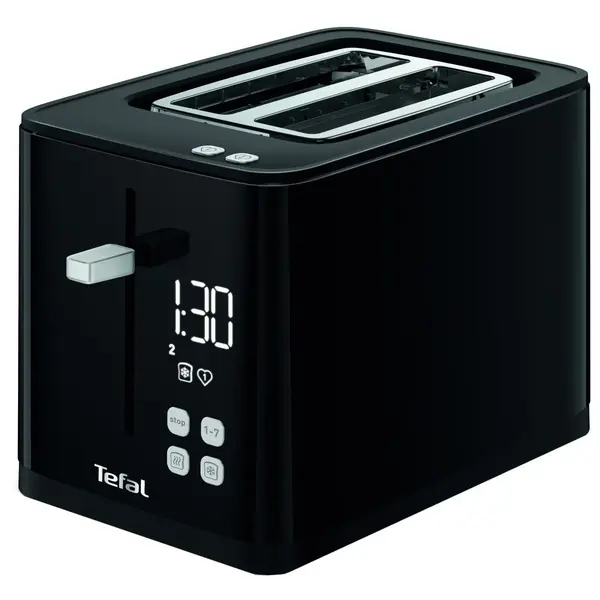 Prajitor de paine Tefal Smart n Light TT640810, 850W, 2 felii, ecran digital, 3 functii dedicate, 7 niveluri de rumenire, negru