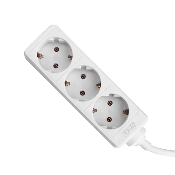 Prelungitor 1.5 metri cu 3 Schuko, Cablu 3x 1.5mm, Culoare Alb, Putere 3680W 16A, TED Electric A0059000