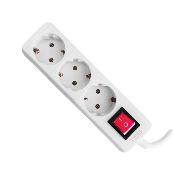 Prelungitor 1.5 metri cu 3 Schuko, Cablu 3x 1mm, Culoare Alb, Putere 3680W 10A, TED Electric GN000803