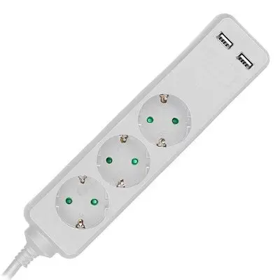 Prelungitor 3 cai + 2USB 1.5M(3G1.5MM2) alb V-TAC SKU-8774