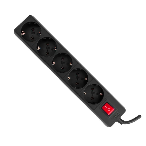 Prelungitor 5 prize Schuko cu întrerupător, 5 m, cablu 3x1,5 mm², 16A/3680W, negru, TED Electric A0059020