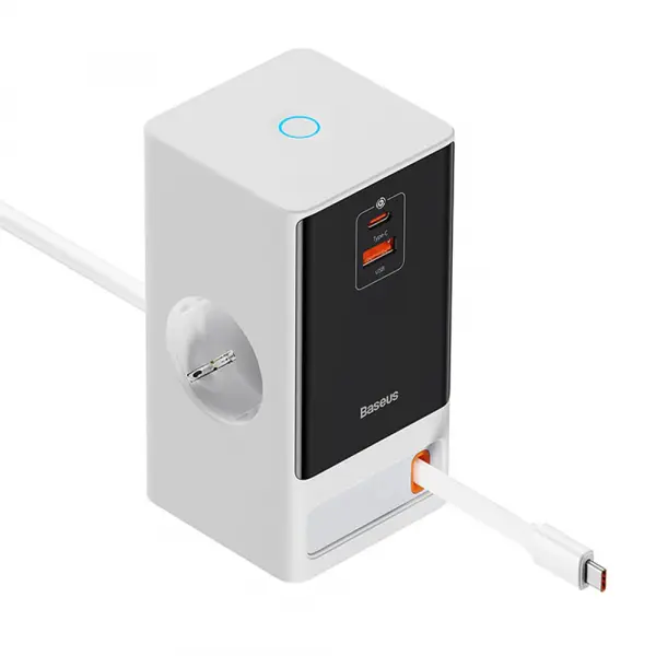 Prelungitor Baseus PowerCombo, 1 x Schuko - 1 x USB-A - 2 x USB-C, Alb PSLR000602