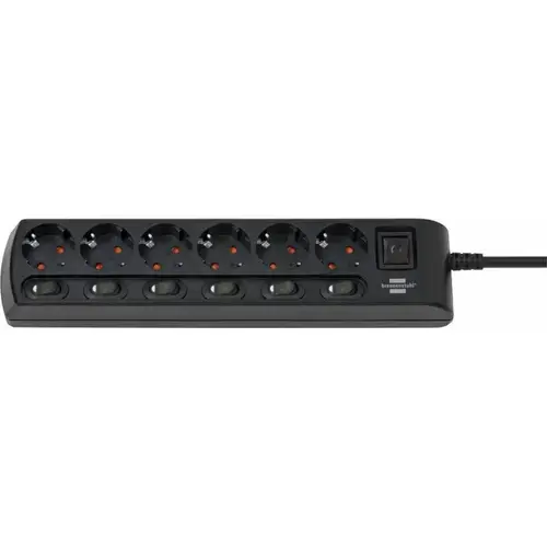 Prelungitor Brennenstuhl 1153110116, 6 prize, 2m, 7 x on/off (Negru)
