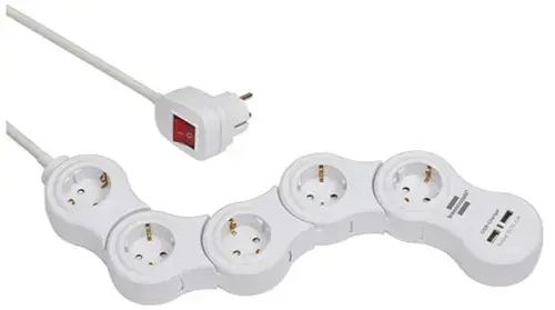 Prelungitor Brennenstuhl 196022, 5 prize, 2 x USB, 1.4m (Alb)