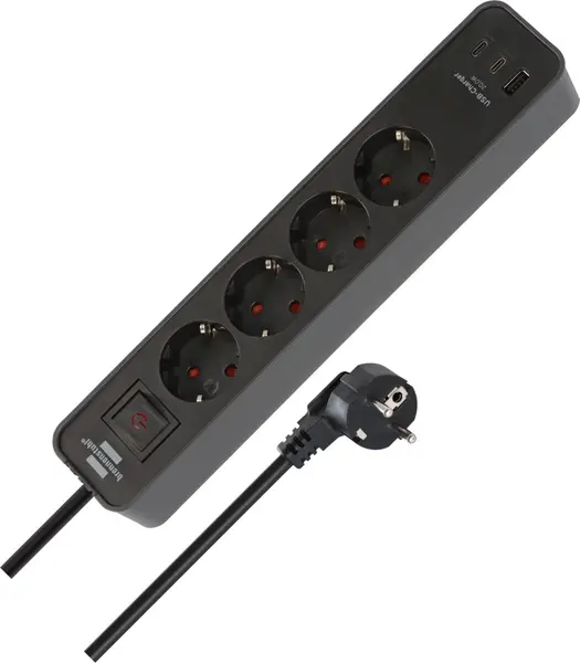 Prelungitor Brennenstuhl - Ecolor, 4 prize , 2x USB C & 1x USB A, 1.5 m, negru