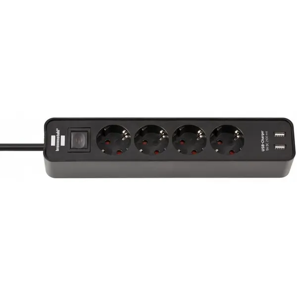 Prelungitor Brennenstuhl Ecolor 4 prize, 2xUSB, 1.5m negru 1153240006