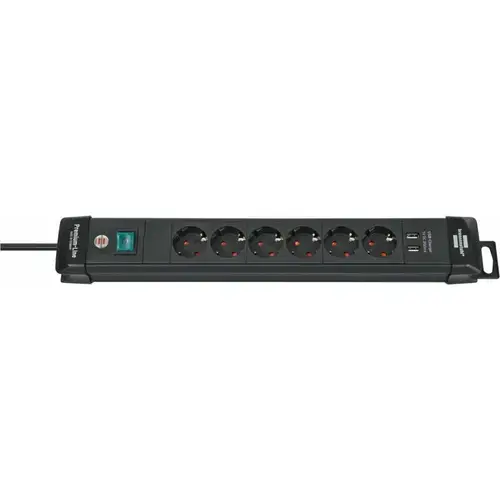 Prelungitor Brennenstuhl Premium Line, 6 Prize, 3m, 2xUSB (Negru)